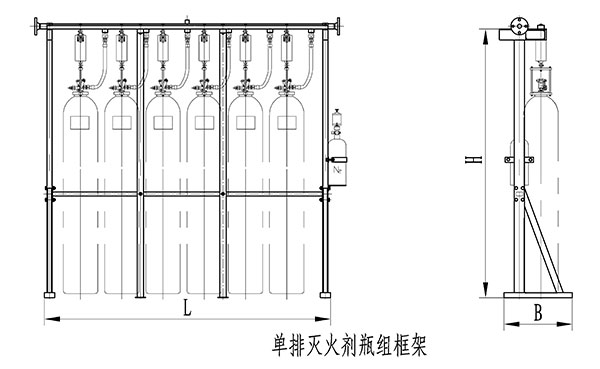 高壓二氧化碳滅火系統(tǒng)單排滅火劑瓶組框架