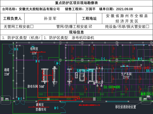 現場勘察表、設計滅火方案